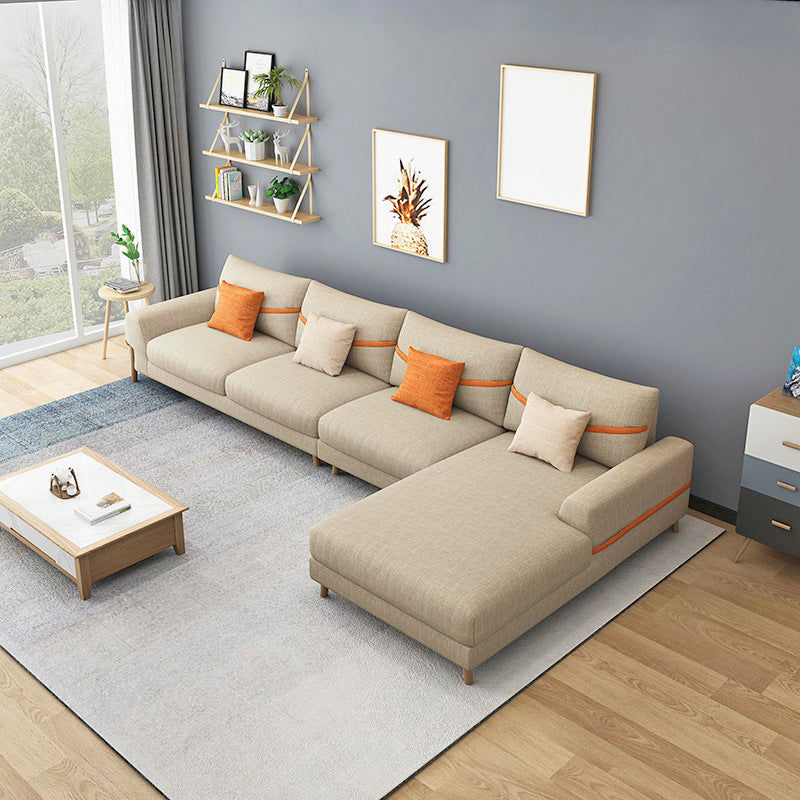 Fabric Sectional Pillow Back and Square Arms Sectional Sofa for 4 People