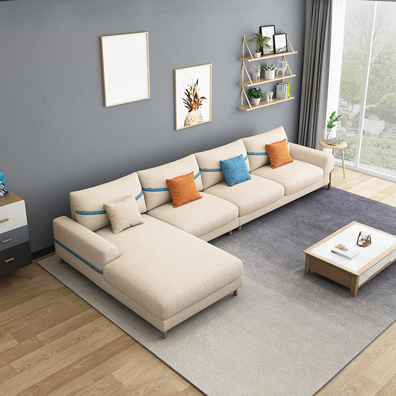 Fabric Sectional Pillow Back and Square Arms Sectional Sofa for 4 People