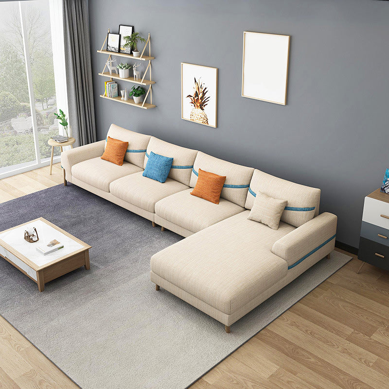 Fabric Sectional Pillow Back and Square Arms Sectional Sofa for 4 People