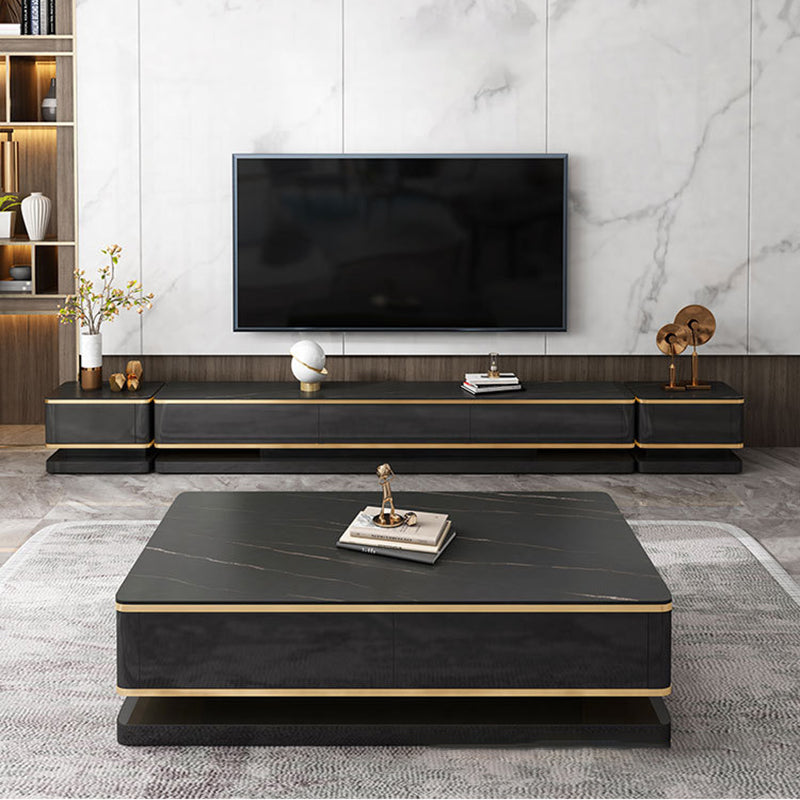 Rectangle Cocktail Table with 4 Solid Wood Drawers and Stone Top
