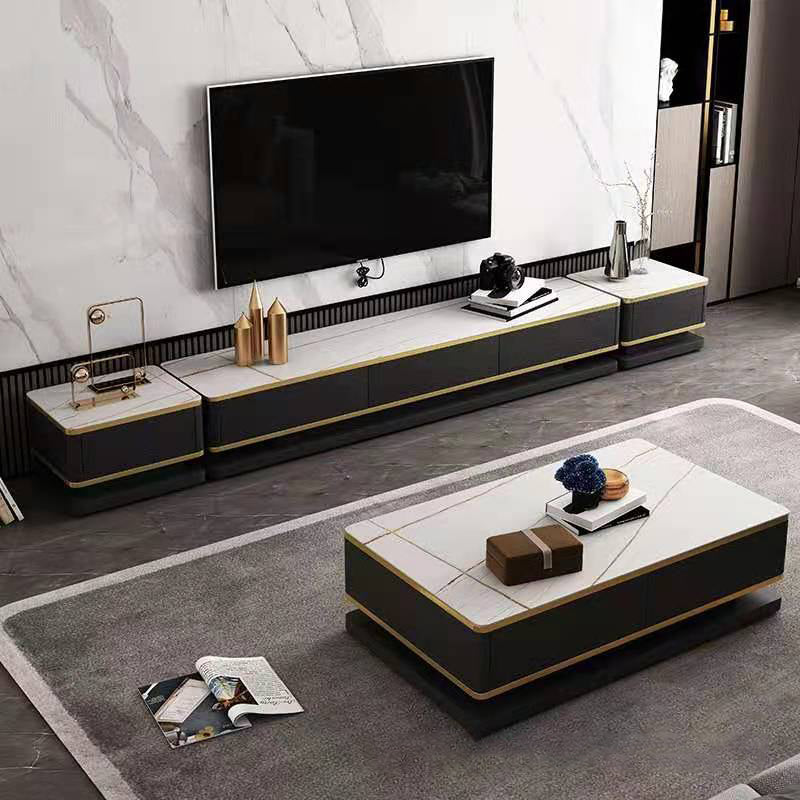 Rectangle Cocktail Table with 4 Solid Wood Drawers and Stone Top