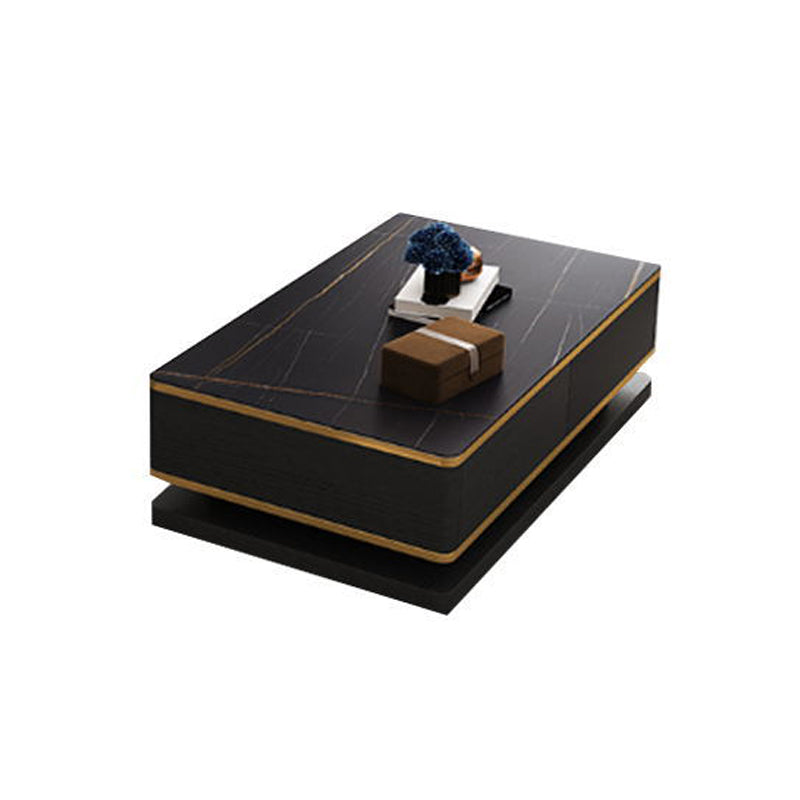 Rectangle Cocktail Table with 4 Solid Wood Drawers and Stone Top