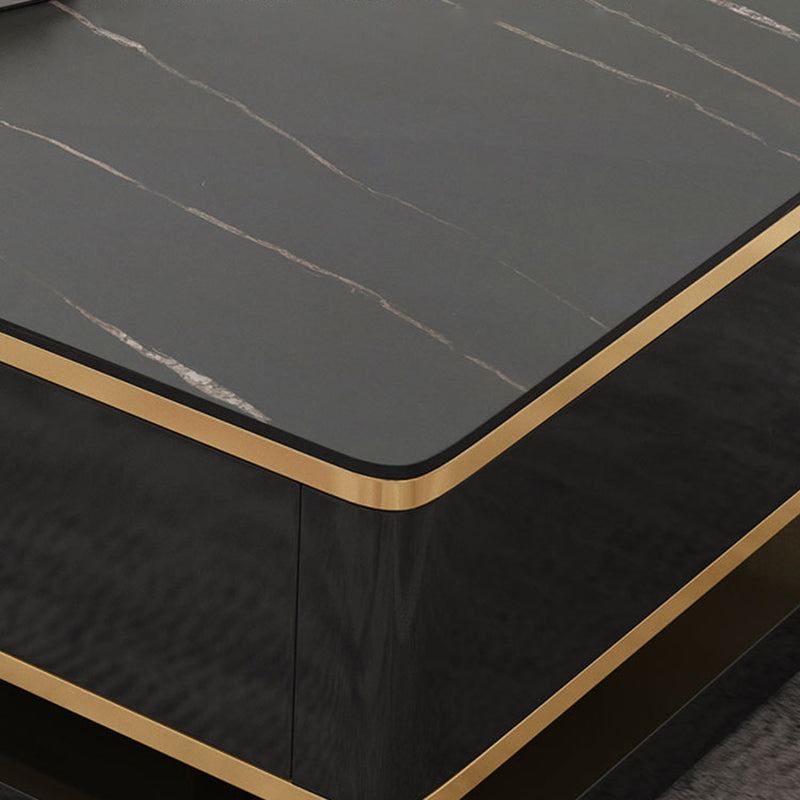 Rectangle Cocktail Table with 4 Solid Wood Drawers and Stone Top