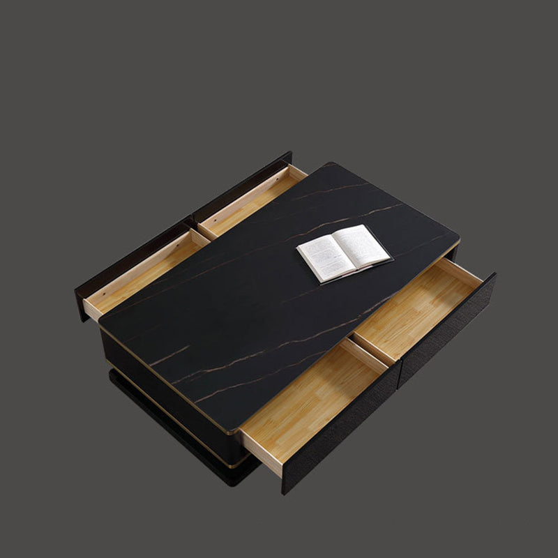 Rectangle Cocktail Table with 4 Solid Wood Drawers and Stone Top