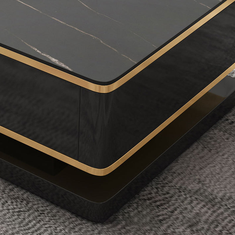 Rectangle Cocktail Table with 4 Solid Wood Drawers and Stone Top