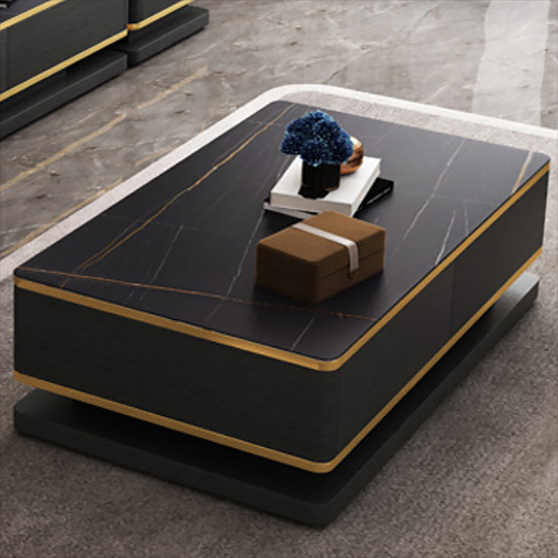 Rectangle Cocktail Table with 4 Solid Wood Drawers and Stone Top