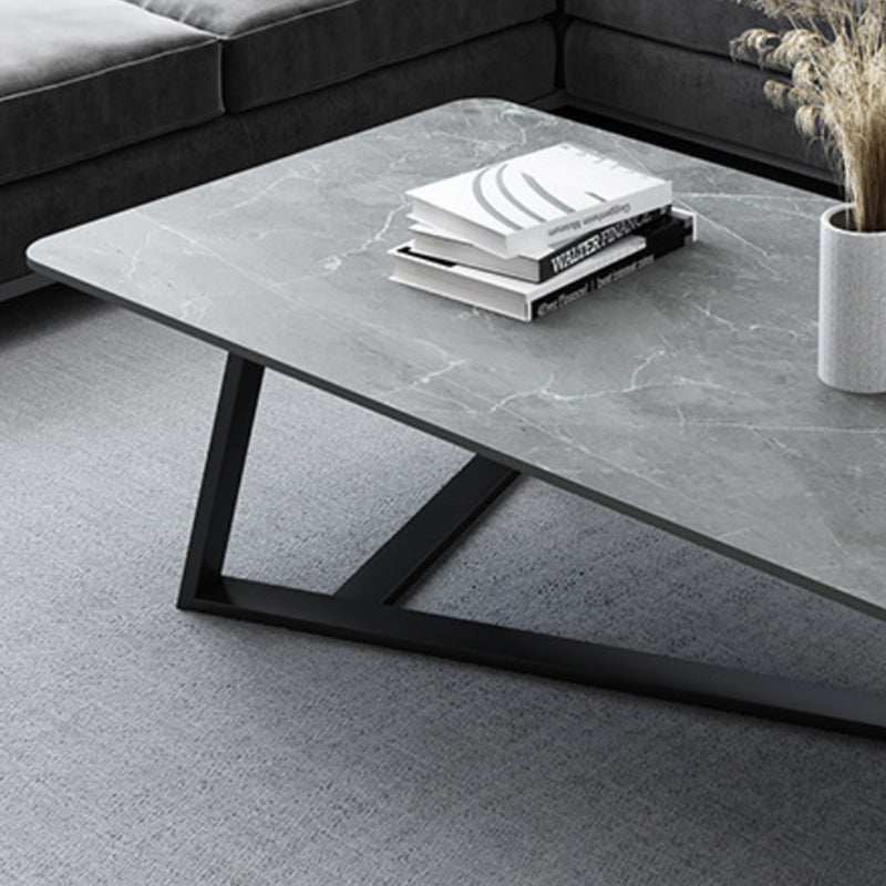 Glam Rectangle Stone Top Coffee Table with Iron Cross Legs Cocktail Table