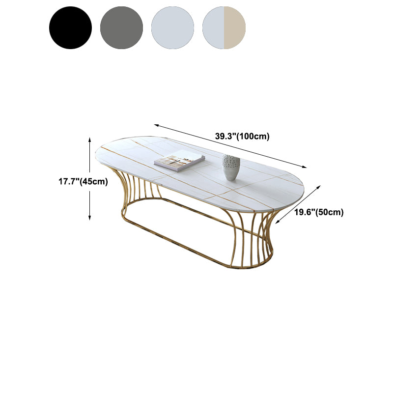 Glam Oval Slate Coffee Table with Iron Frame and Stone Top Cocktail Table