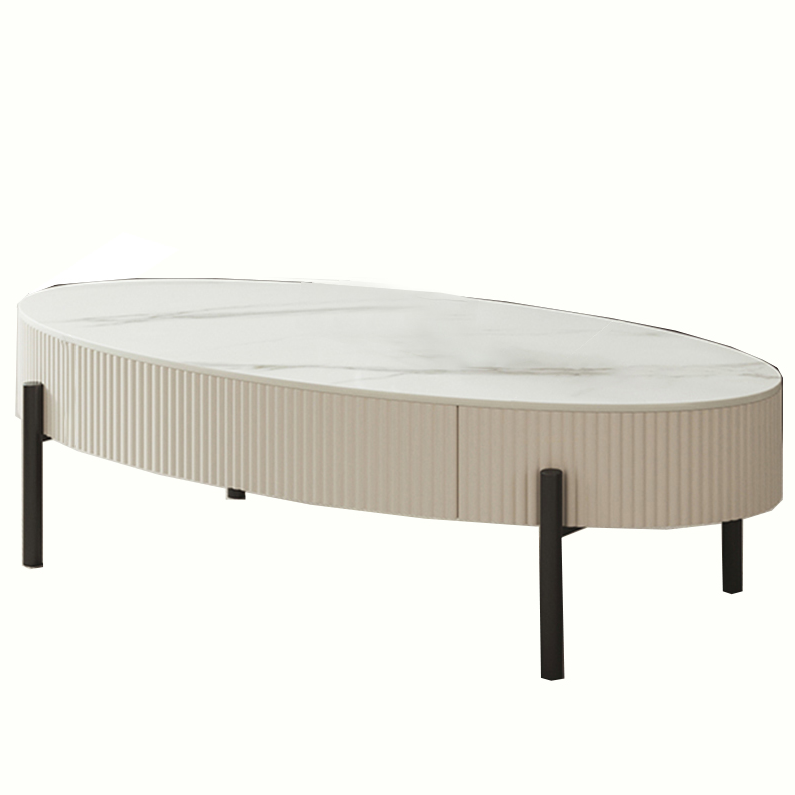 Glam Coffee Cocktail Table with Storage Drawer and 4 Iron Legs
