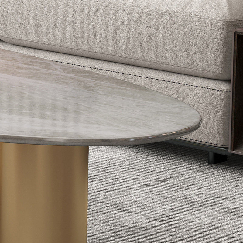 Oval Stone Top Coffee Table Set with 3 Steel Legs for Living Room