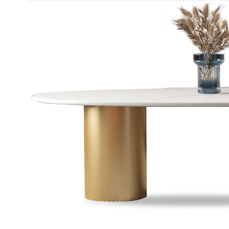 Oval Stone Top Coffee Table Set with 3 Steel Legs for Living Room