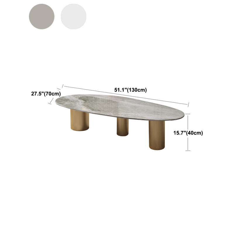 Oval Stone Top Coffee Table Set with 3 Steel Legs for Living Room