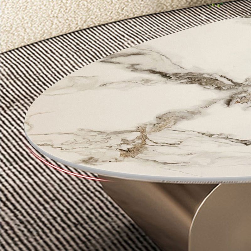 Oval Stone Top Coffee Table with Steel Base 51.18" Long 27.56" Wide