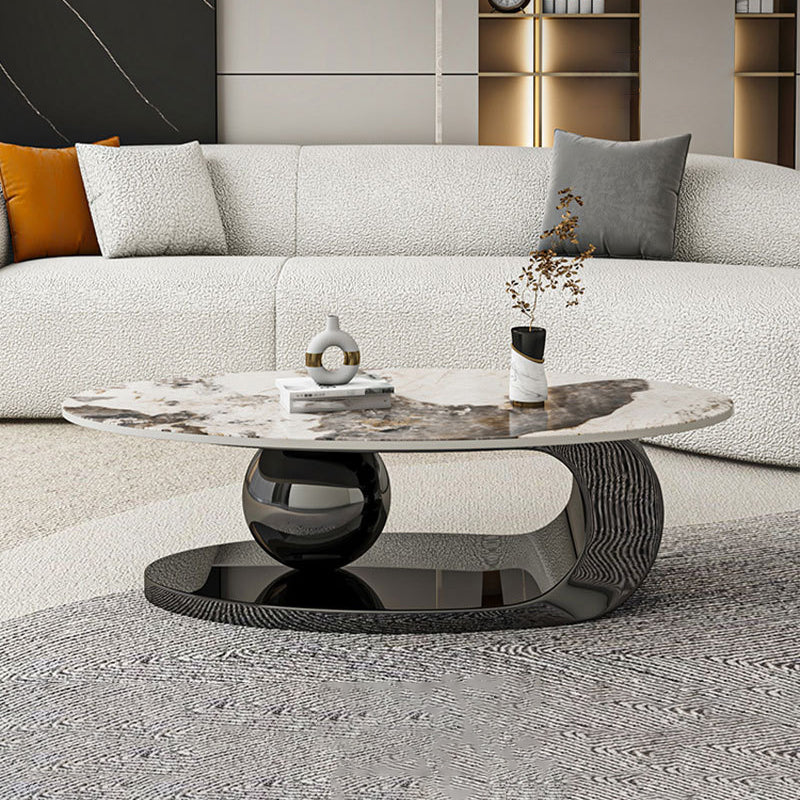 Oval Stone Top Coffee Table with Steel Base 51.18" Long 27.56" Wide