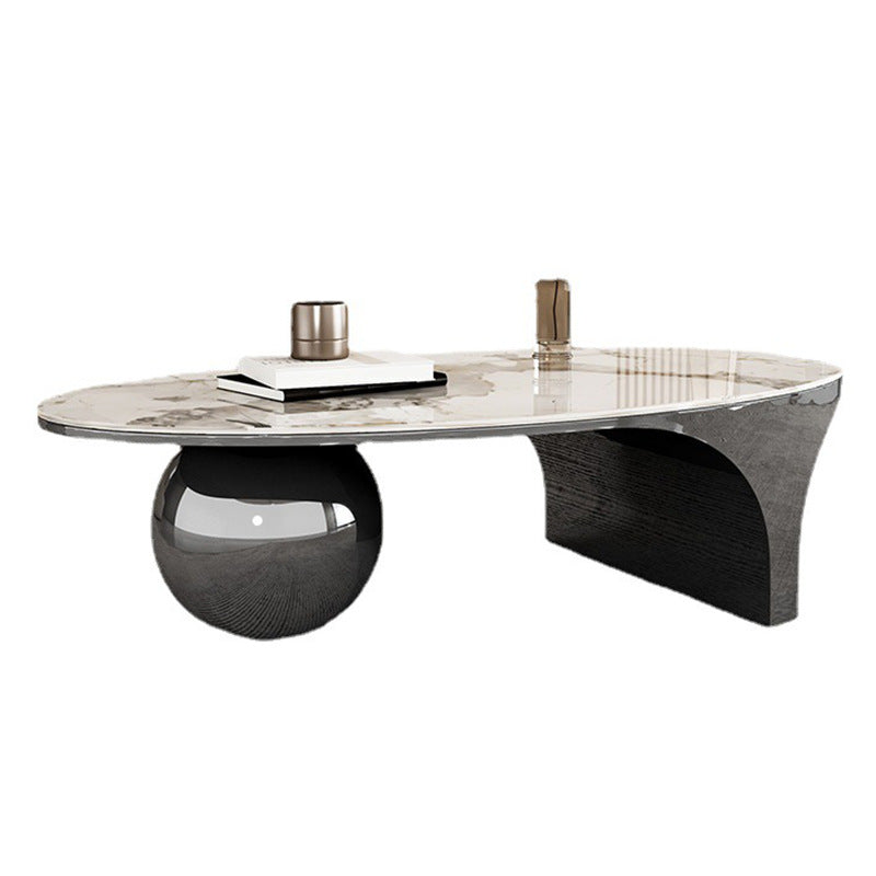 Oval Stone Top Coffee Table with Steel Base 51.18" Long 27.56" Wide