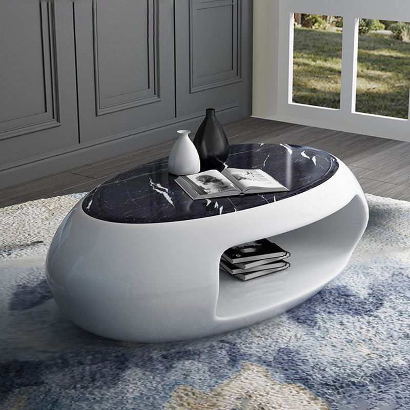 Modern Oval Coffee Table with Storage Shelf and Plastic Pedestal Base
