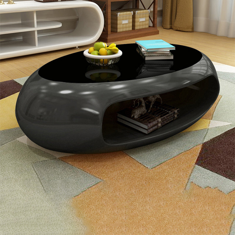 Modern Oval Coffee Table with Storage Shelf and Plastic Pedestal Base