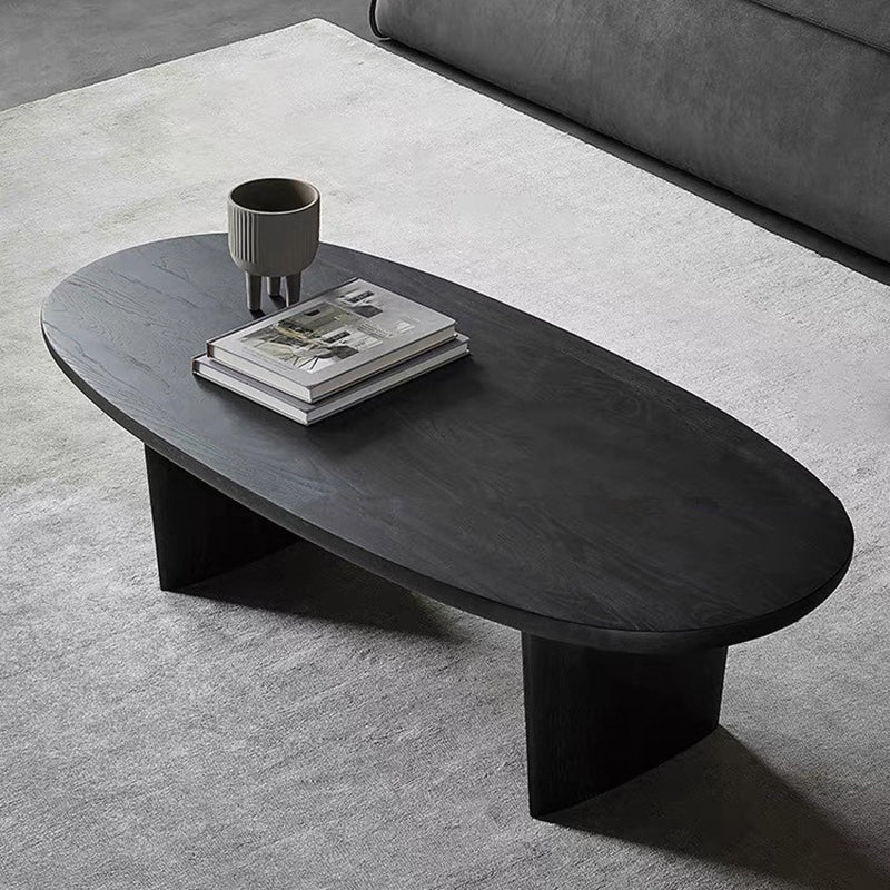 Modern Black Solid Wood Coffee Table with Wooden Base Bunching Tables