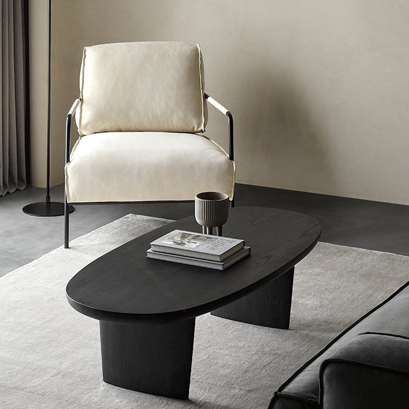 Modern Black Solid Wood Coffee Table with Wooden Base Bunching Tables