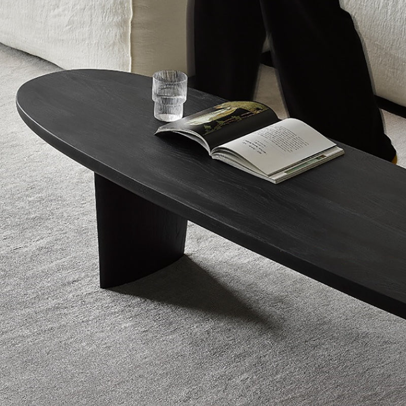 Modern Black Solid Wood Coffee Table with Wooden Base Bunching Tables