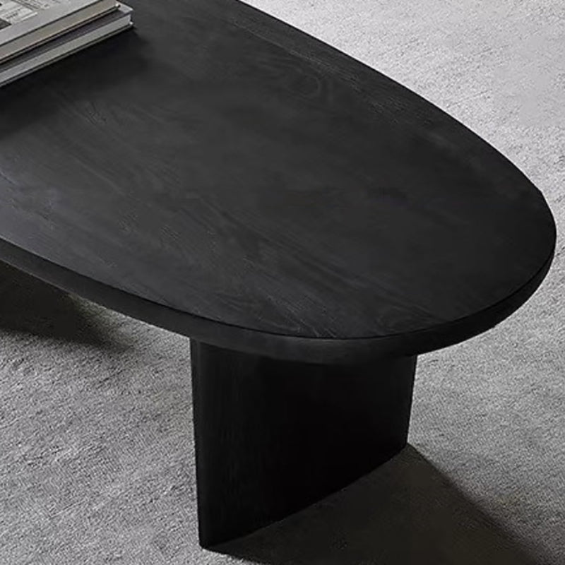 Modern Black Solid Wood Coffee Table with Wooden Base Bunching Tables