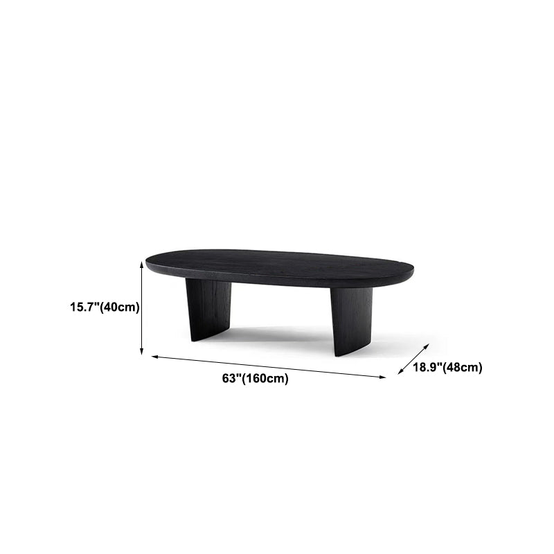 Modern Black Solid Wood Coffee Table with Wooden Base Bunching Tables