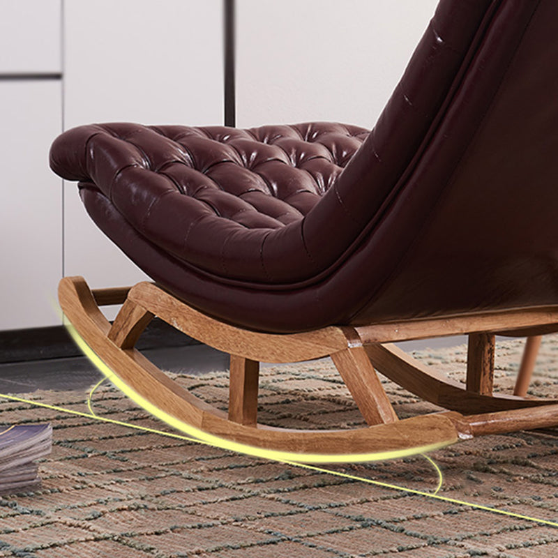 Modern Rocker Faux Leather Tufted Cushions Seat Belt Rocking Accent Chair