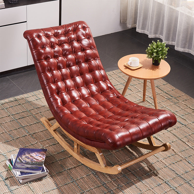 Modern Rocker Faux Leather Tufted Cushions Seat Belt Rocking Accent Chair