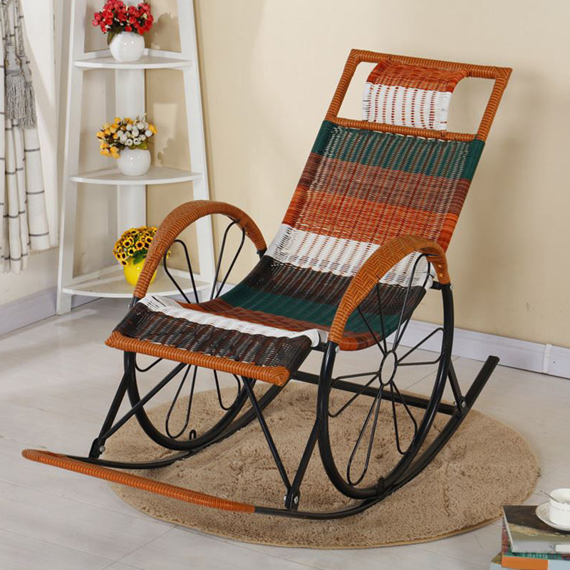 Modern Spindle Rocking Chair Metal Frame Woven Rope Rocker Chair for Home