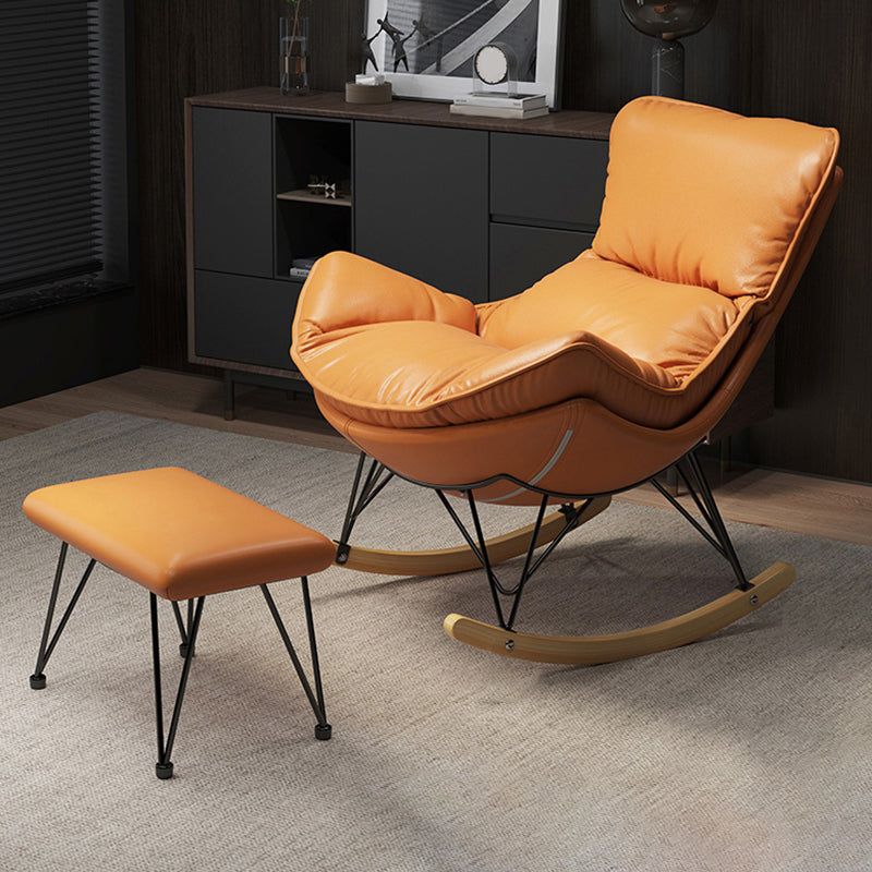 Contemporary Rocking Chair Fabric Upholstered Tufted Metal Frame Indoor Rocking Chair