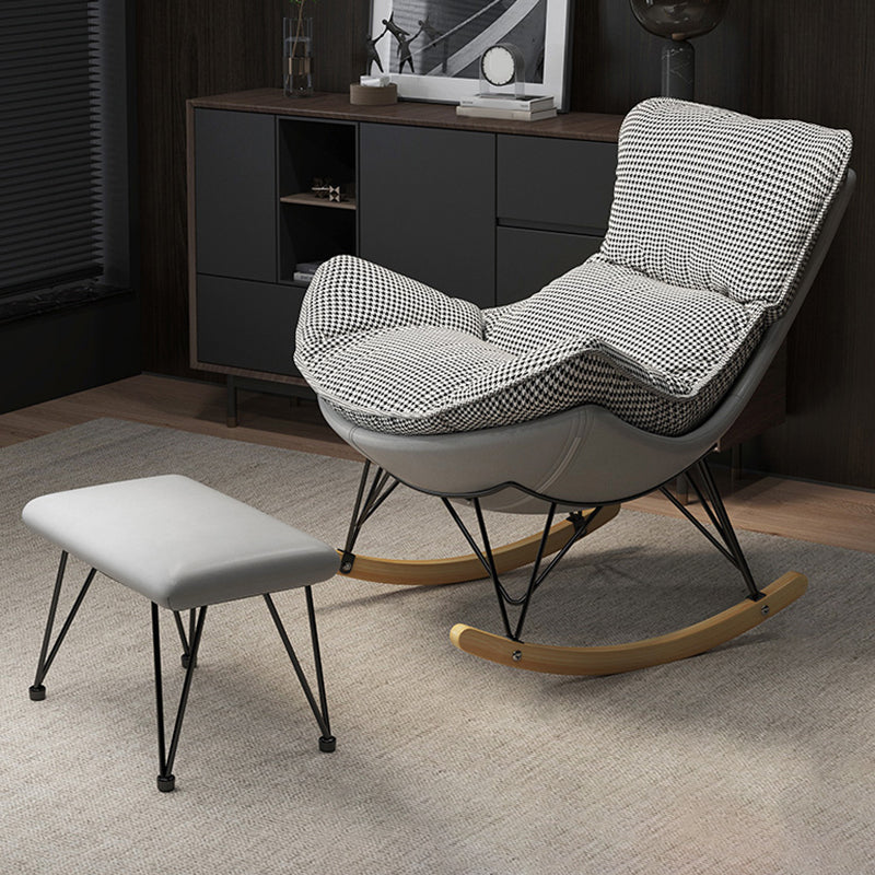 Contemporary Rocking Chair Fabric Upholstered Tufted Metal Frame Indoor Rocking Chair