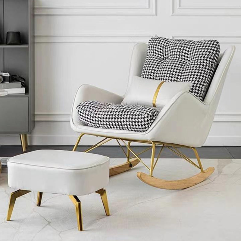 Modern Rocking Chair Ottoman Golden Legs Rocker Chair with Pillow