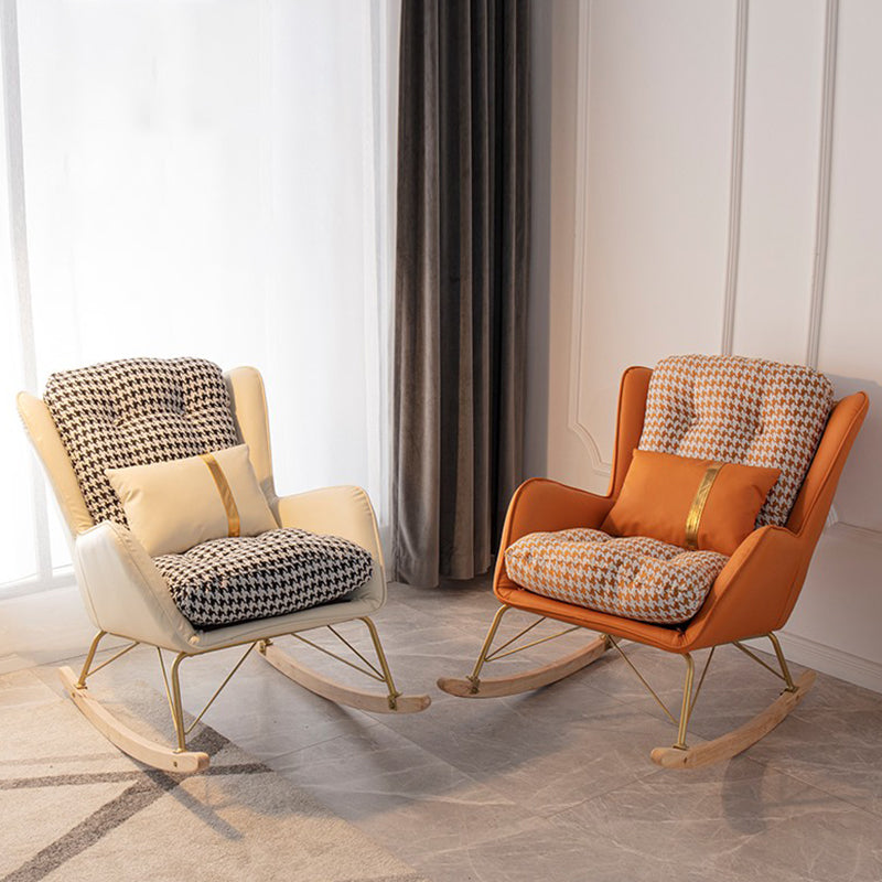 Modern Rocking Chair Ottoman Golden Legs Rocker Chair with Pillow