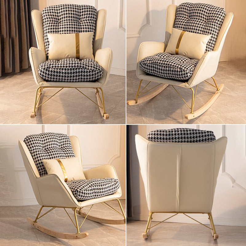 Modern Rocking Chair Ottoman Golden Legs Rocker Chair with Pillow
