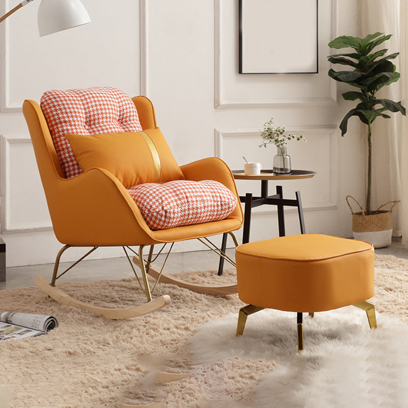 Contemporary Rocking Chair Rubber Wood Frame Wing Chair Back Indoor Rocking Chair