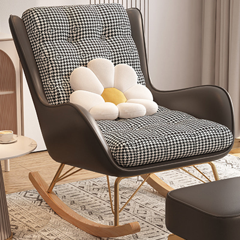 Contemporary Rocking Chair Fabric Upholstered Tufted Wing Chair Back Indoor Rocking Chair