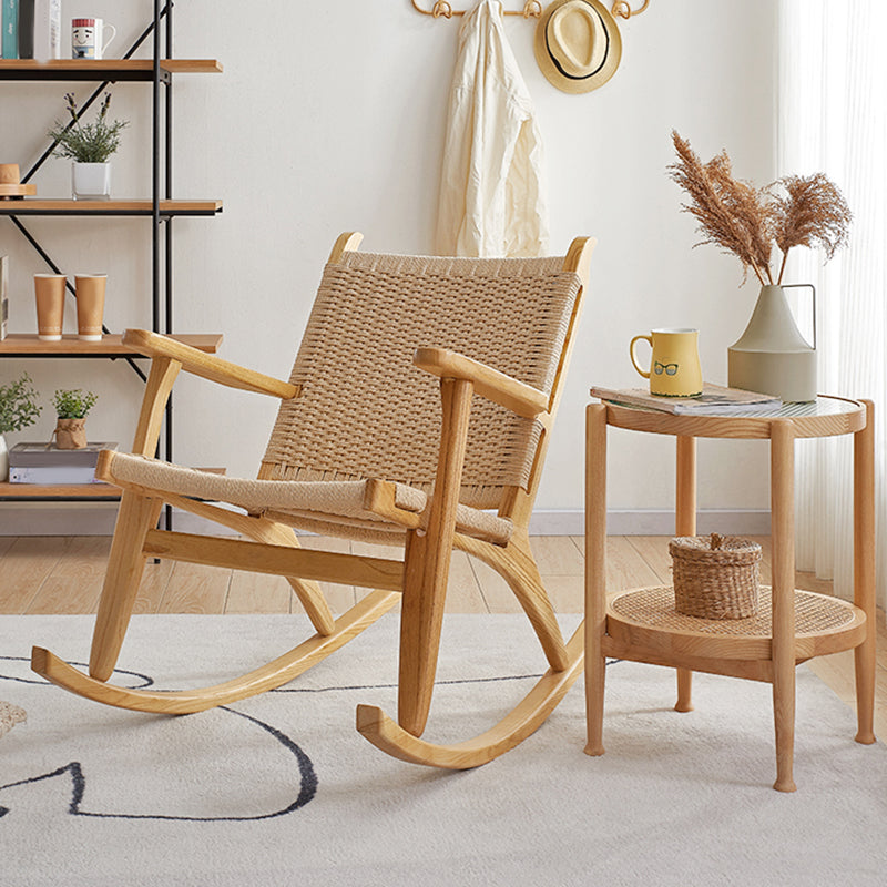 Traditional Rocking Chair Solid Wood Frame Wing Chair Back Indoor Rocking Chair