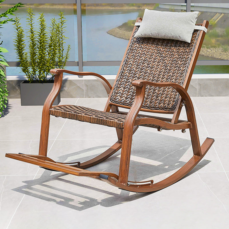 Contemporary Rocking Chair Rattan Trapezoidal Back Solid Color Porch Rocking Chair