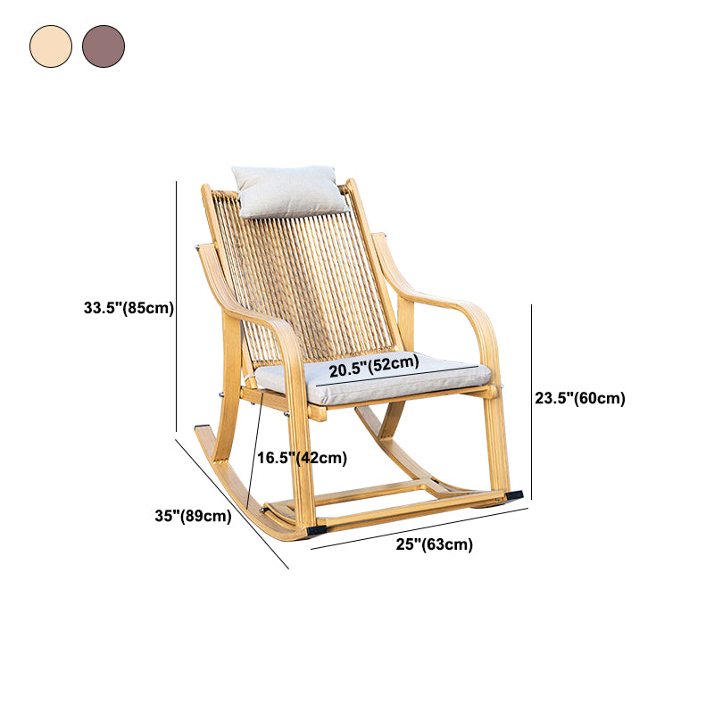Contemporary Rocking Chair Rattan Trapezoidal Back Solid Color Porch Rocking Chair