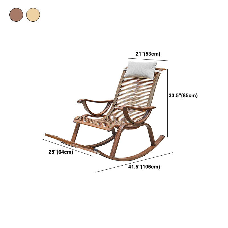 Contemporary Rocking Chair Rattan Trapezoidal Back Solid Color Porch Rocking Chair
