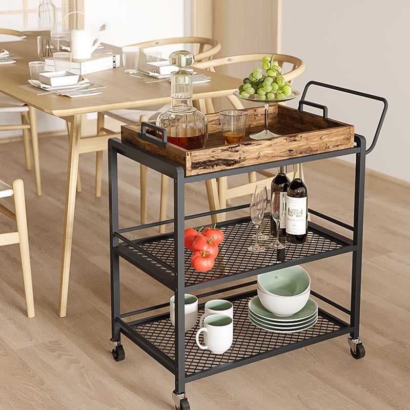 Modern Style Metal Prep Table 31.5"H Rolling Wood Prep Table with Towel Rack