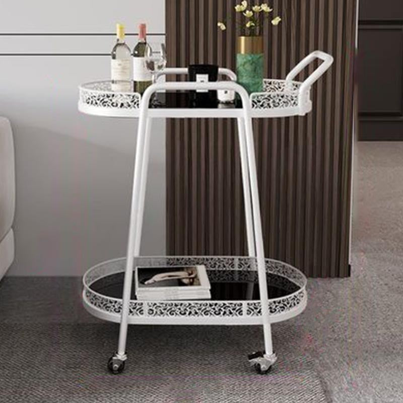 Contemporary Oval Glass Prep Table 32.28"H Rolling Prep Table for Dining Room