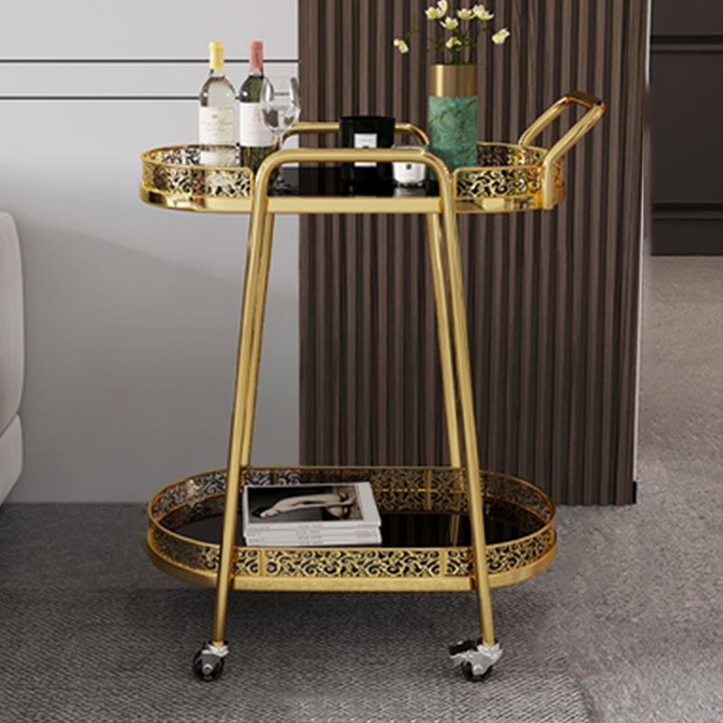 Contemporary Oval Glass Prep Table 32.28"H Rolling Prep Table for Dining Room