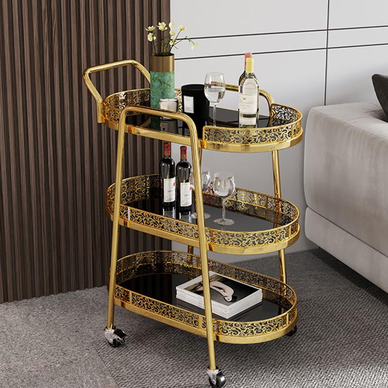 Contemporary Oval Glass Prep Table 32.28"H Rolling Prep Table for Dining Room