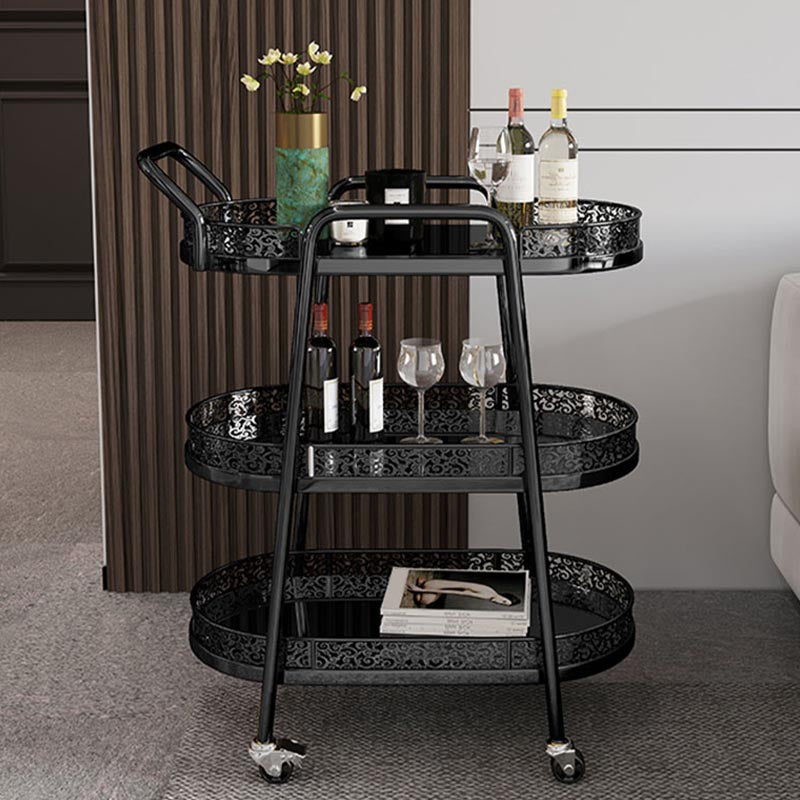 Contemporary Oval Glass Prep Table 32.28"H Rolling Prep Table for Dining Room