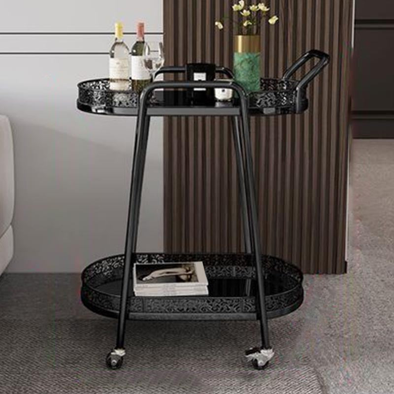 Contemporary Oval Glass Prep Table 32.28"H Rolling Prep Table for Dining Room