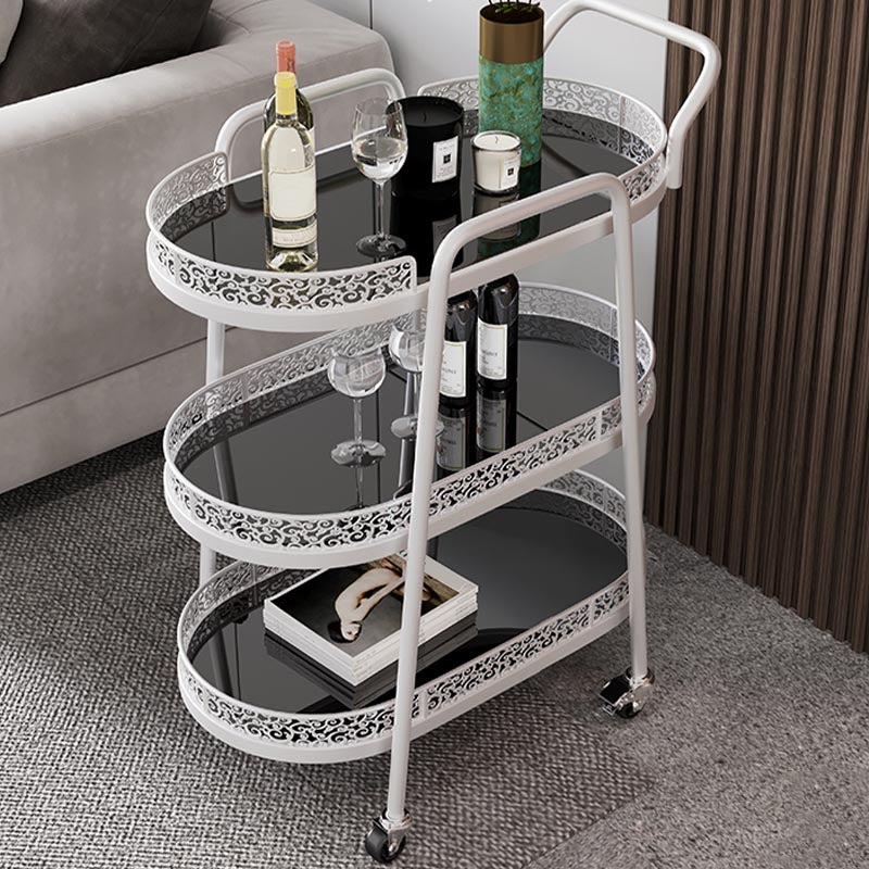 Contemporary Oval Glass Prep Table 32.28"H Rolling Prep Table for Dining Room