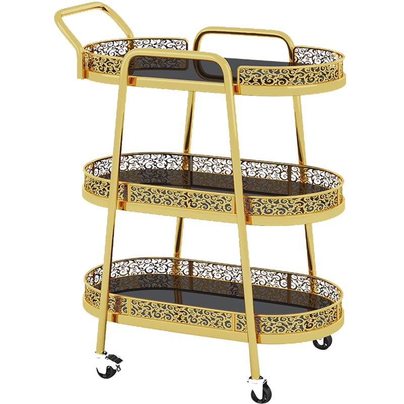 Contemporary Oval Glass Prep Table 32.28"H Rolling Prep Table for Dining Room