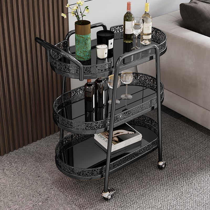 Contemporary Oval Glass Prep Table 32.28"H Rolling Prep Table for Dining Room