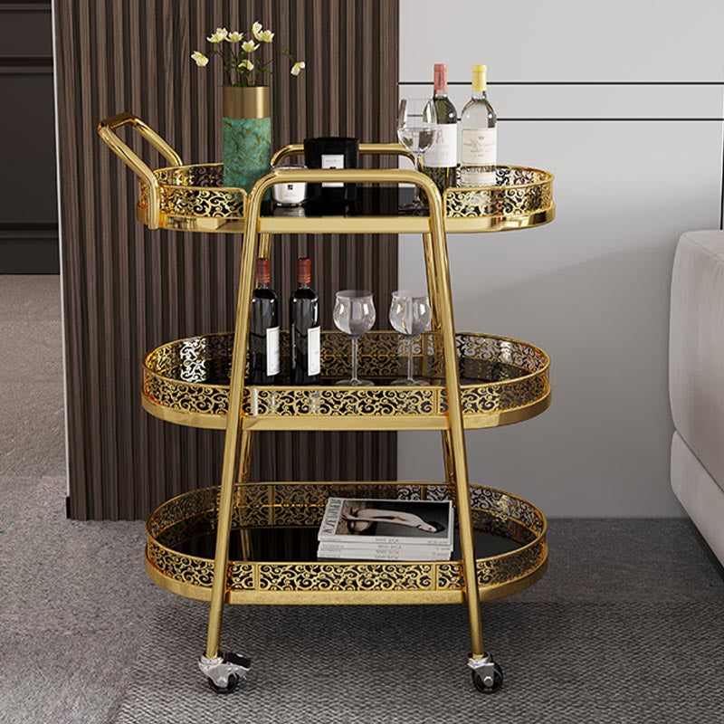 Contemporary Oval Glass Prep Table 32.28"H Rolling Prep Table for Dining Room